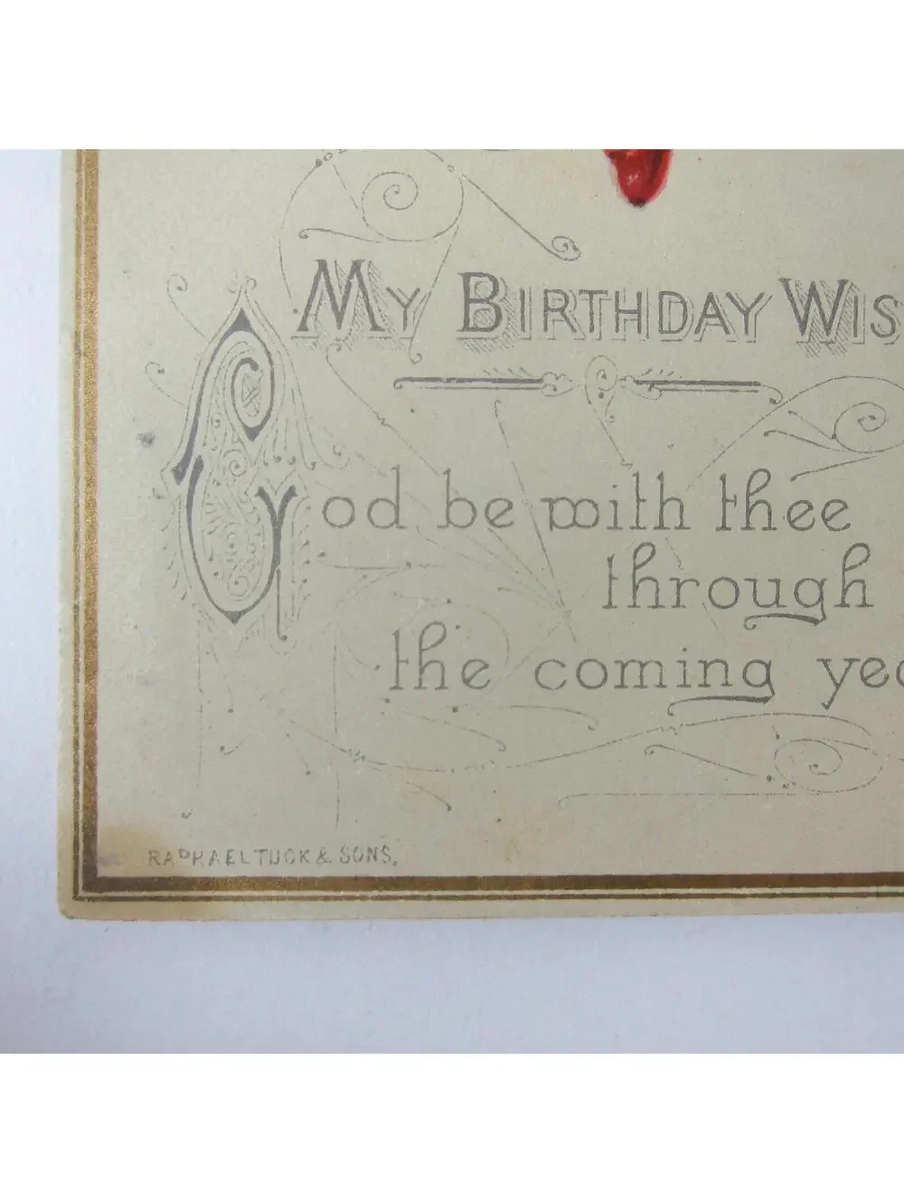 Victorian Birthday Greeting Card Red Barberry Branch Raphael Tuck & Sons Antique